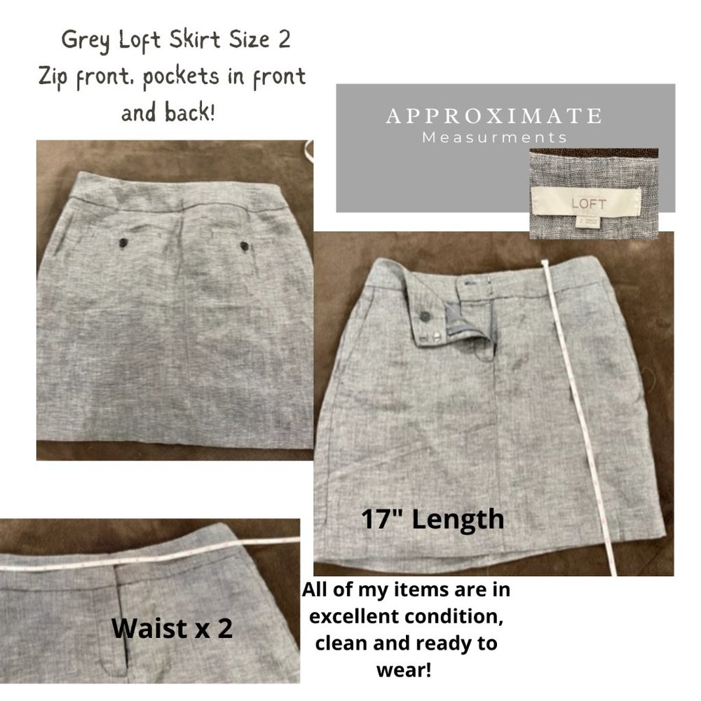 Loft Gray Linen Skirt Size 2